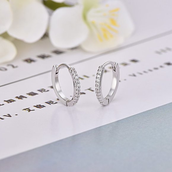 *NEW 925 Sterling Silver Diamond Hoop Earrings - Picture 4 of 10